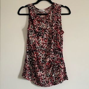 Calvin Klein Red Printed Cinched Side Blouse Tank size Small EUC